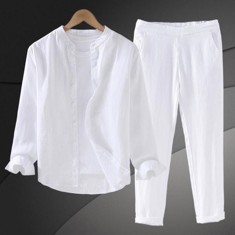 Linen Shirt Breathable - Leichtes, atmungsaktives Baumwoll-Leinen-Hemdset für Herren, langärmlig,