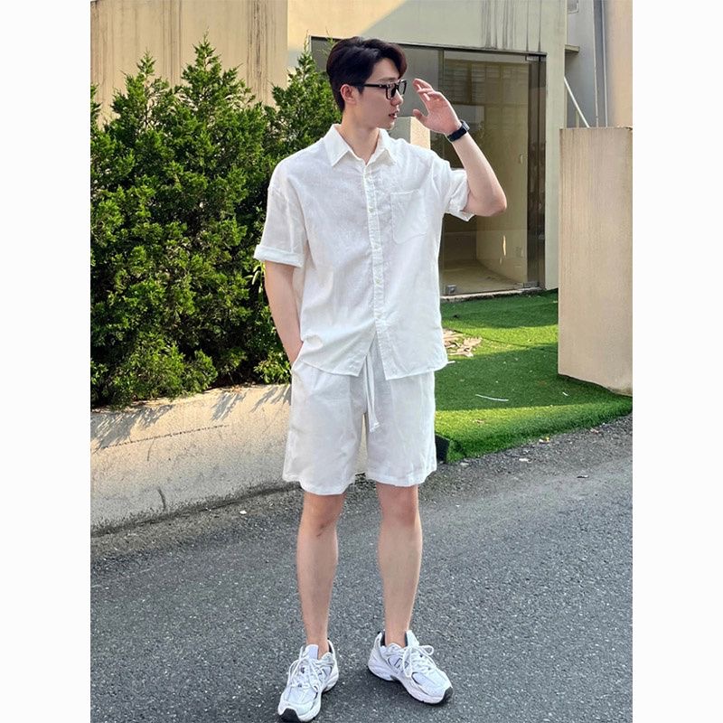 Linen Shirt Breathable - Lässiges Baumwoll-Leinen-Herrenhemd und lange Hose Set