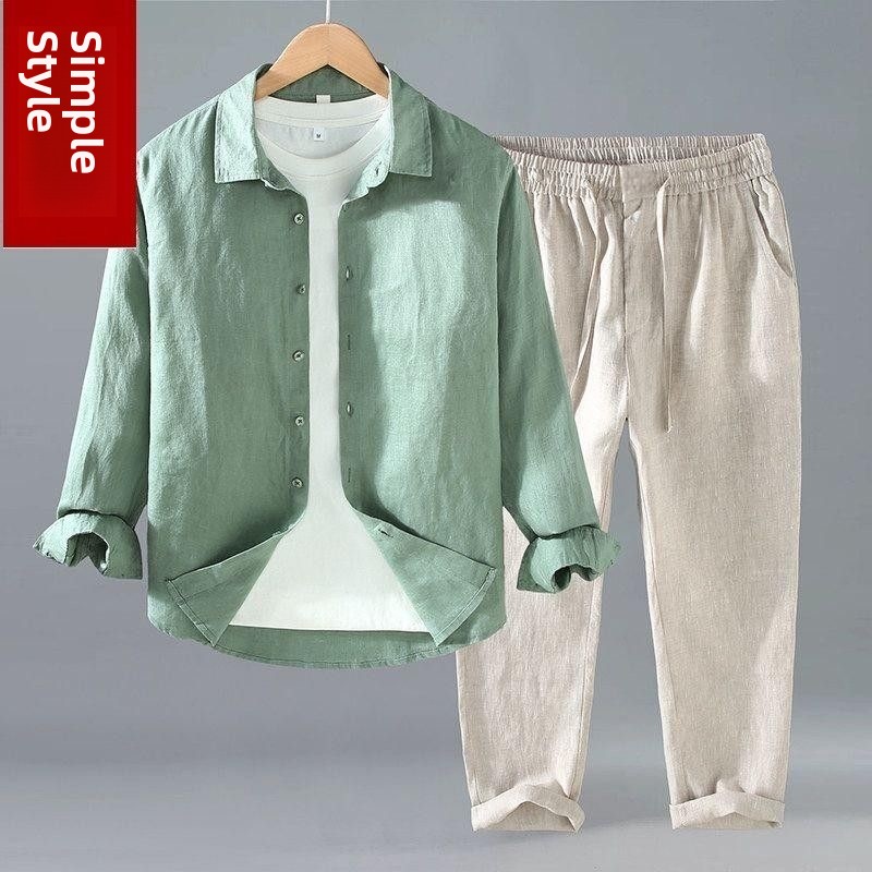 Linen Shirt Breathable - Loses Leinen-Freizeitoutfit für Herren: Kurzarmhemd und
